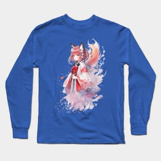 Kawaii baby in Kitsune fox kimono Long Sleeve T-Shirt